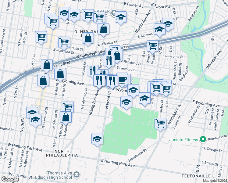 map of restaurants, bars, coffee shops, grocery stores, and more near in Philadelphia