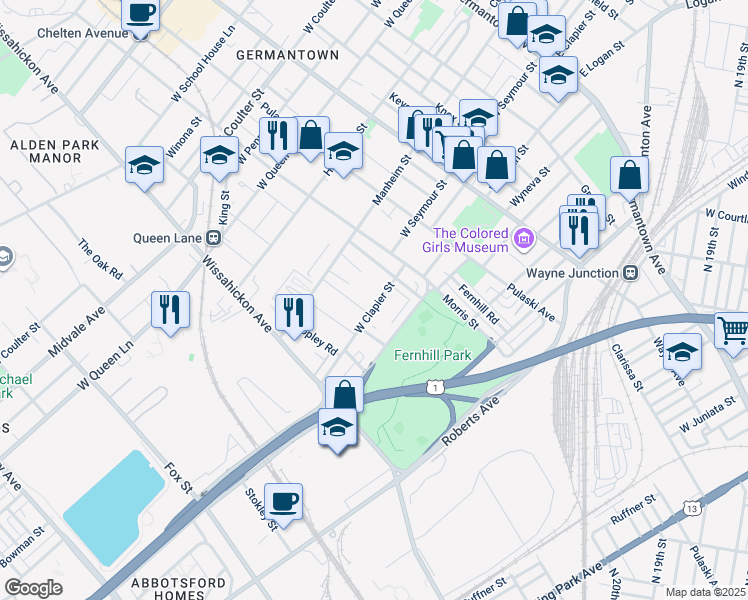 map of restaurants, bars, coffee shops, grocery stores, and more near 5001 Erringer Place in Philadelphia