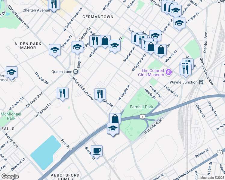 map of restaurants, bars, coffee shops, grocery stores, and more near 5042 Erringer Place in Philadelphia
