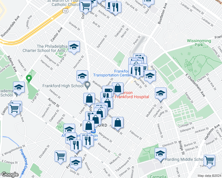 map of restaurants, bars, coffee shops, grocery stores, and more near 5012 Griscom Street in Philadelphia