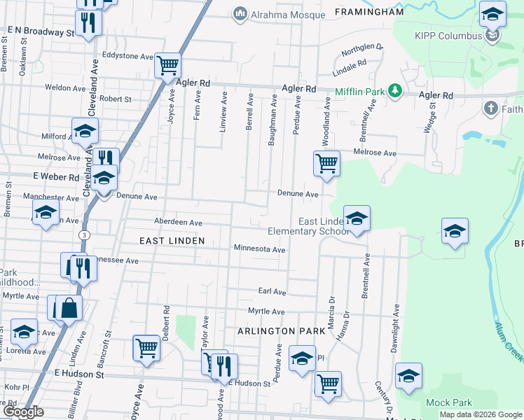 map of restaurants, bars, coffee shops, grocery stores, and more near 2108 Paul Drive in Columbus