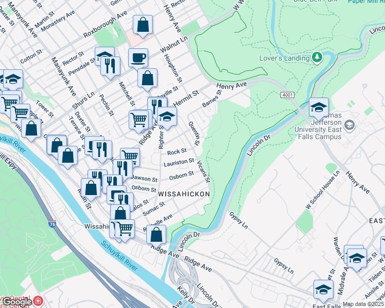map of restaurants, bars, coffee shops, grocery stores, and more near 5312 Vicaris Street in Philadelphia