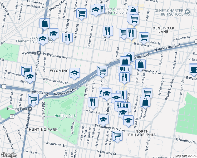 map of restaurants, bars, coffee shops, grocery stores, and more near 712 West Courtland Street in Philadelphia