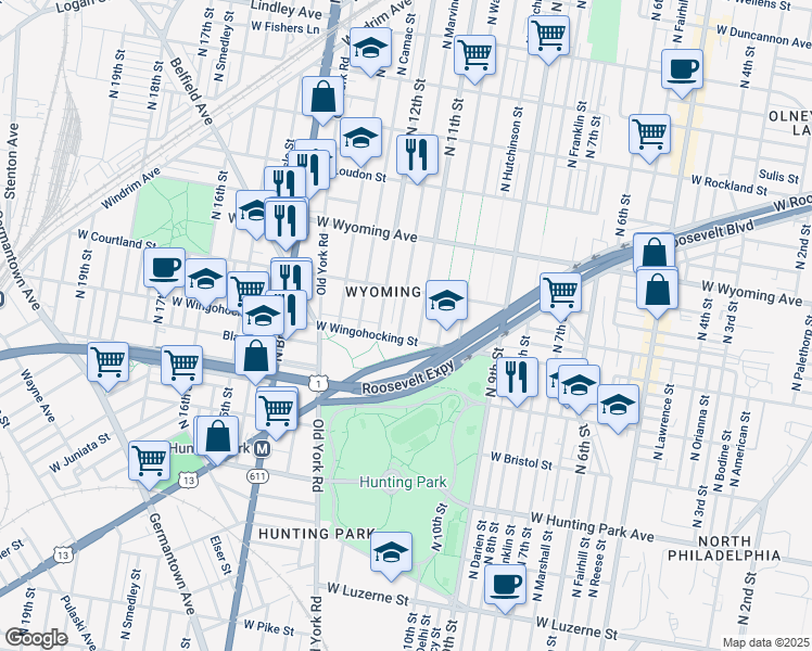 map of restaurants, bars, coffee shops, grocery stores, and more near 4522 North Marvine Street in Philadelphia