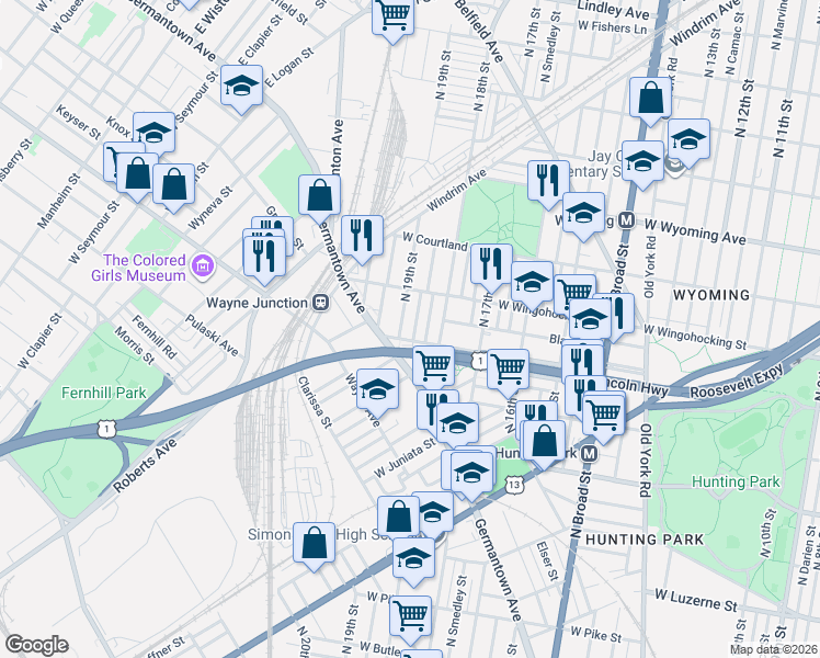 map of restaurants, bars, coffee shops, grocery stores, and more near 4427 North Gratz Street in Philadelphia