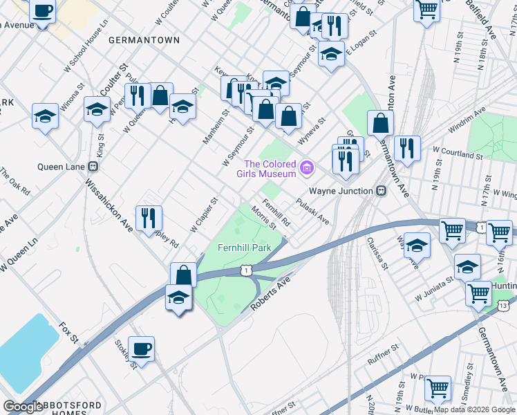 map of restaurants, bars, coffee shops, grocery stores, and more near 4661 Morris Street in Philadelphia