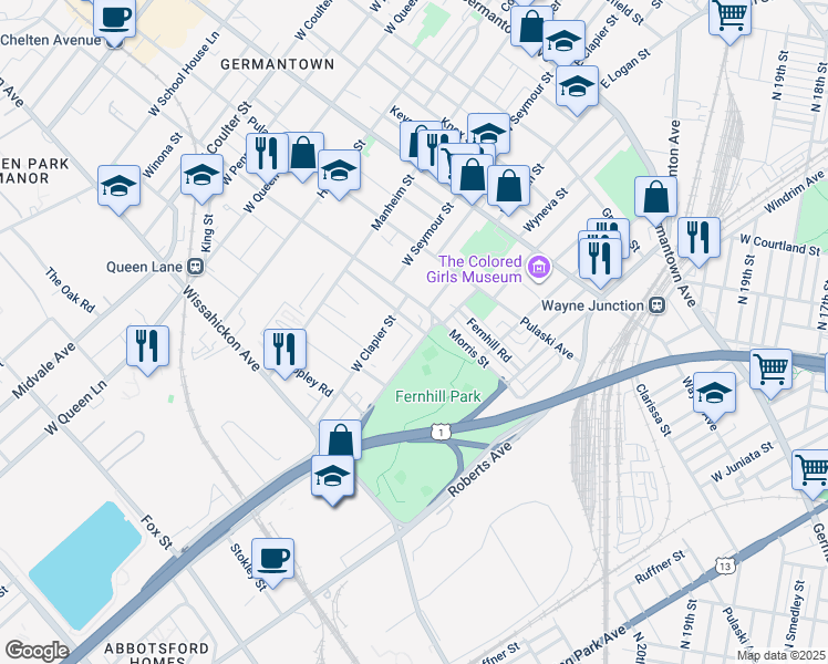 map of restaurants, bars, coffee shops, grocery stores, and more near 4810 McKean Avenue in Philadelphia
