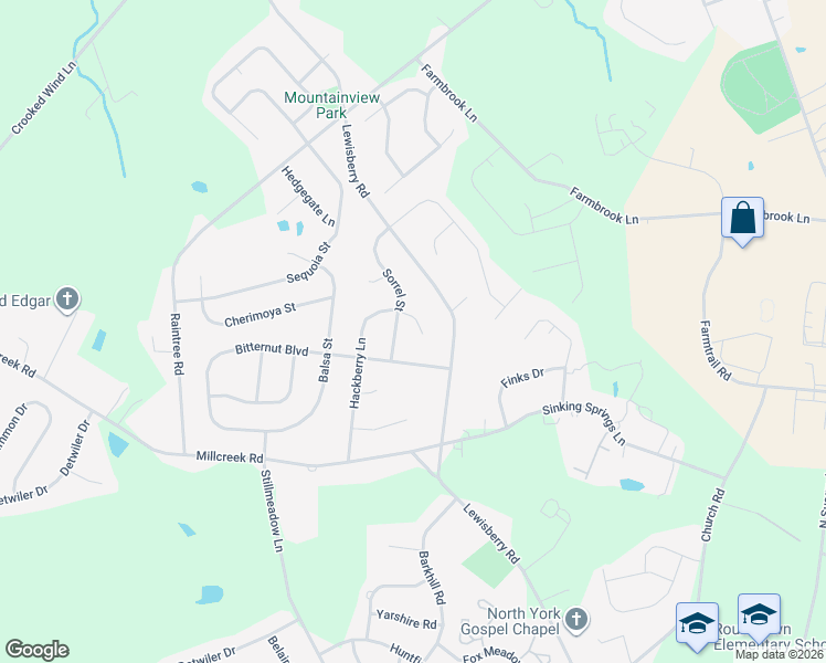 map of restaurants, bars, coffee shops, grocery stores, and more near 3210 Hackberry Lane in York