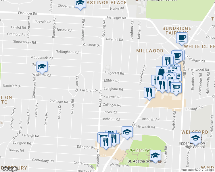 map of restaurants, bars, coffee shops, grocery stores, and more near 2078 Langham Road in Columbus