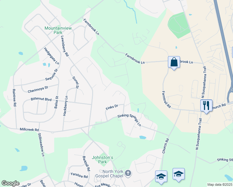 map of restaurants, bars, coffee shops, grocery stores, and more near 3210 Lehr Drive in York