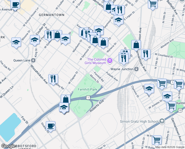 map of restaurants, bars, coffee shops, grocery stores, and more near 4661 Morris Street in Philadelphia