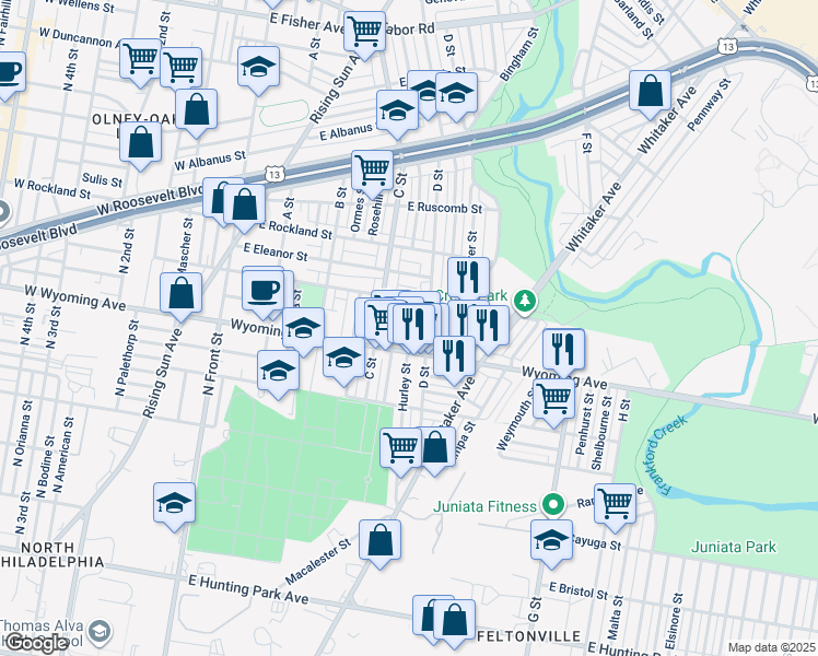map of restaurants, bars, coffee shops, grocery stores, and more near 436 East Mentor Street in Philadelphia