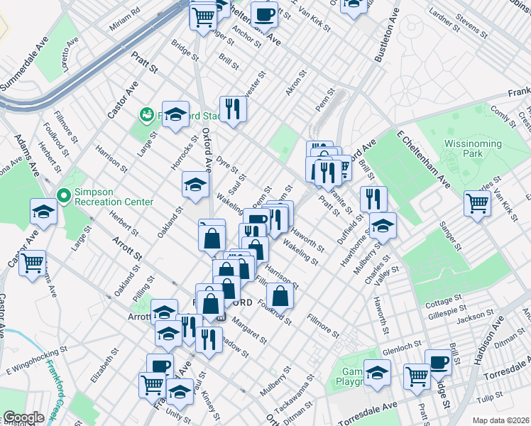 map of restaurants, bars, coffee shops, grocery stores, and more near 5024 Griscom Street in Philadelphia