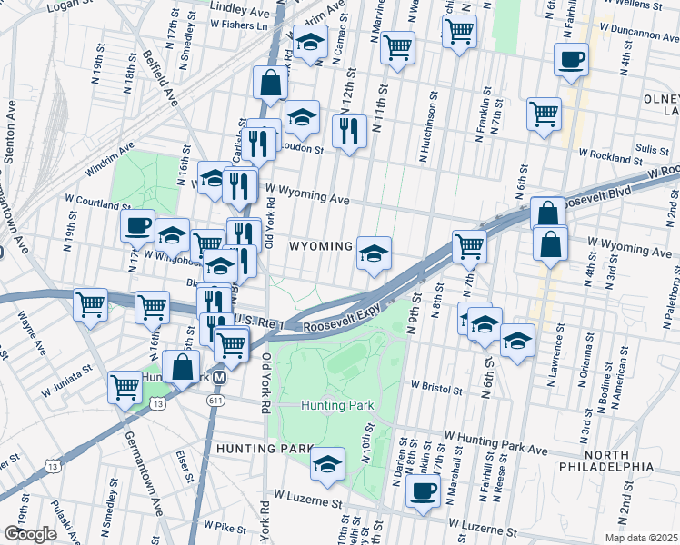map of restaurants, bars, coffee shops, grocery stores, and more near 4519 North Marvine Street in Philadelphia