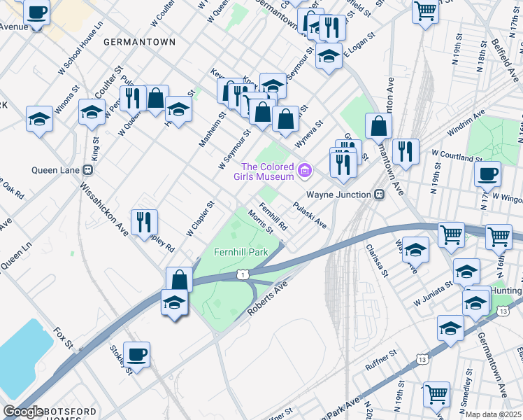 map of restaurants, bars, coffee shops, grocery stores, and more near 4632 Fernhill Road in Philadelphia