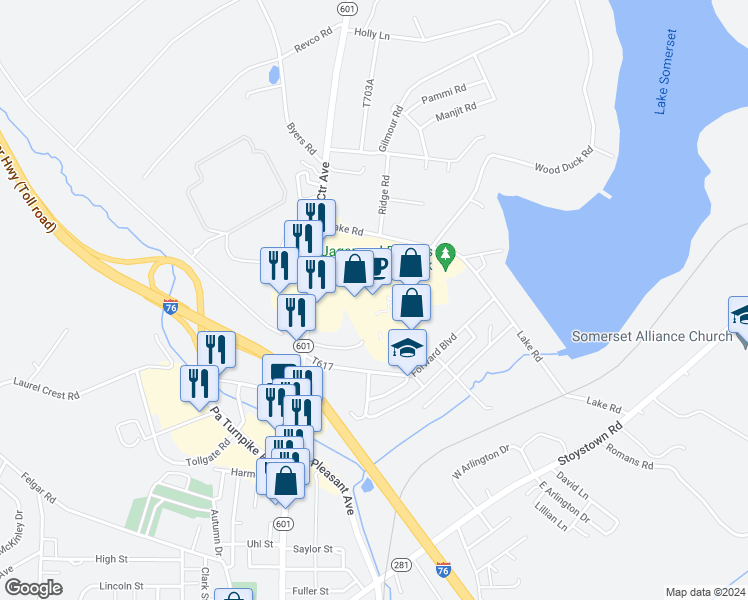 map of restaurants, bars, coffee shops, grocery stores, and more near 800 Georgian Place Drive in Somerset