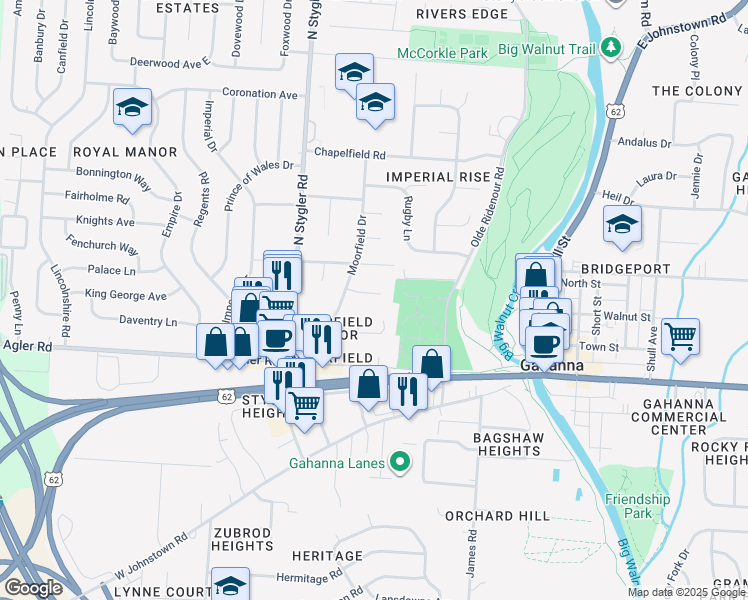 map of restaurants, bars, coffee shops, grocery stores, and more near 269 Cotswold Place in Columbus