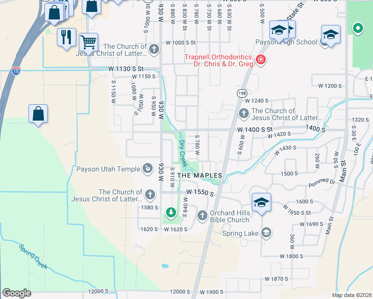 map of restaurants, bars, coffee shops, grocery stores, and more near 826 Norway Court in Payson
