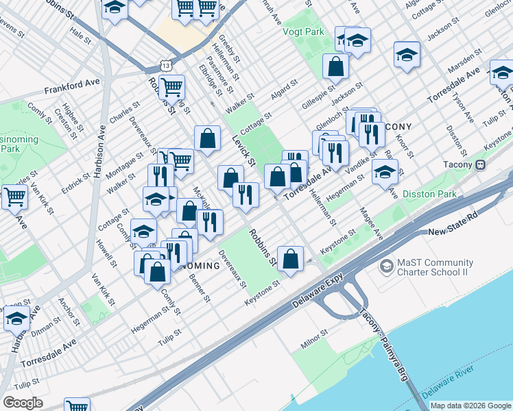 map of restaurants, bars, coffee shops, grocery stores, and more near in Philadelphia
