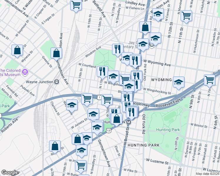 map of restaurants, bars, coffee shops, grocery stores, and more near 4443 North 16th Street in Philadelphia