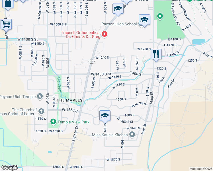map of restaurants, bars, coffee shops, grocery stores, and more near 1834 460 West in Payson
