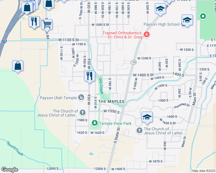 map of restaurants, bars, coffee shops, grocery stores, and more near 798 West Norway Maple court in Payson