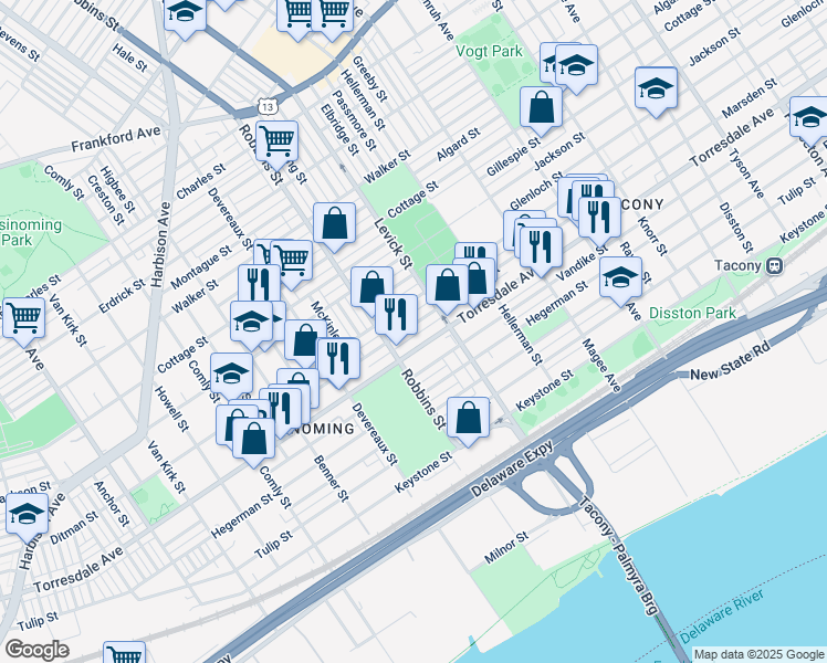 map of restaurants, bars, coffee shops, grocery stores, and more near in Philadelphia