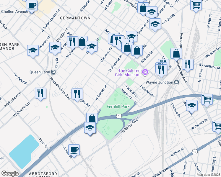 map of restaurants, bars, coffee shops, grocery stores, and more near 4818 McKean Avenue in Philadelphia