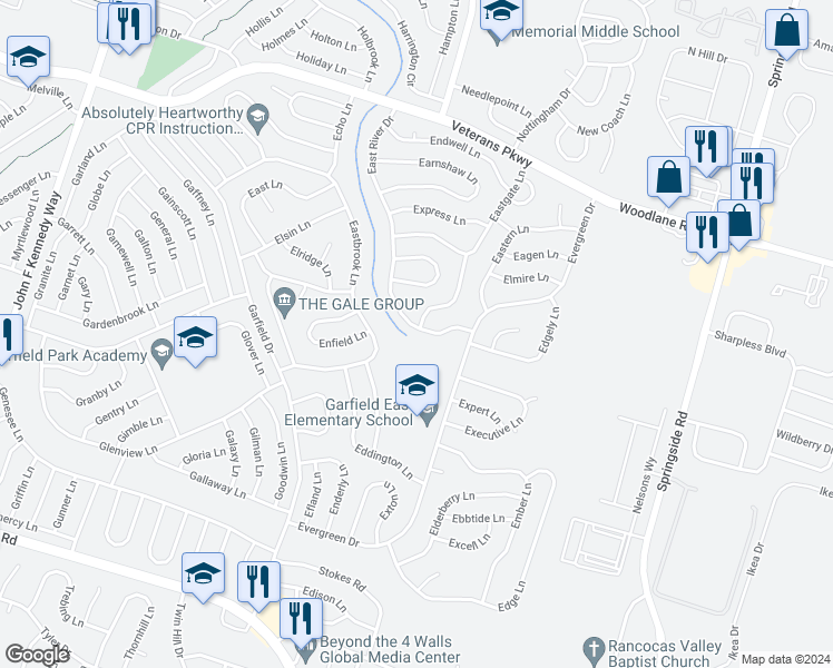 map of restaurants, bars, coffee shops, grocery stores, and more near 134 East River Drive in Willingboro
