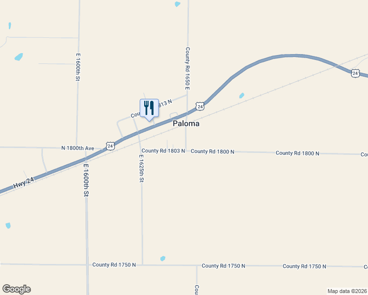 map of restaurants, bars, coffee shops, grocery stores, and more near 1802 Co Road 1800 North in Paloma