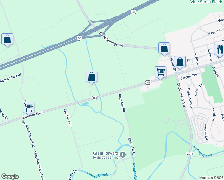 map of restaurants, bars, coffee shops, grocery stores, and more near 6275 Lincoln Highway in Wrightsville