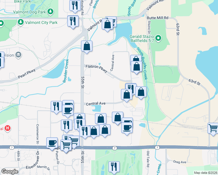map of restaurants, bars, coffee shops, grocery stores, and more near 1995 North 57th Court in Boulder