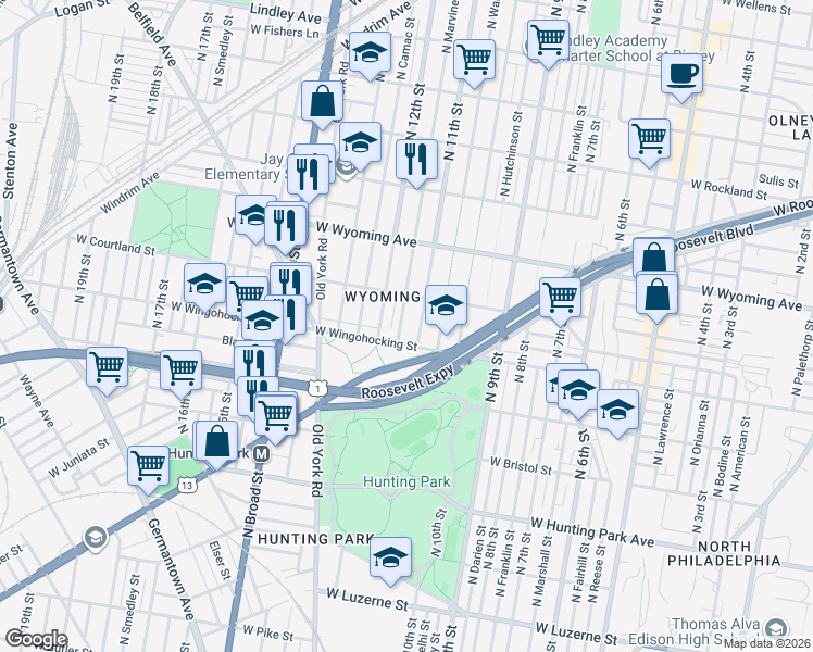 map of restaurants, bars, coffee shops, grocery stores, and more near 4522 North Marvine Street in Philadelphia
