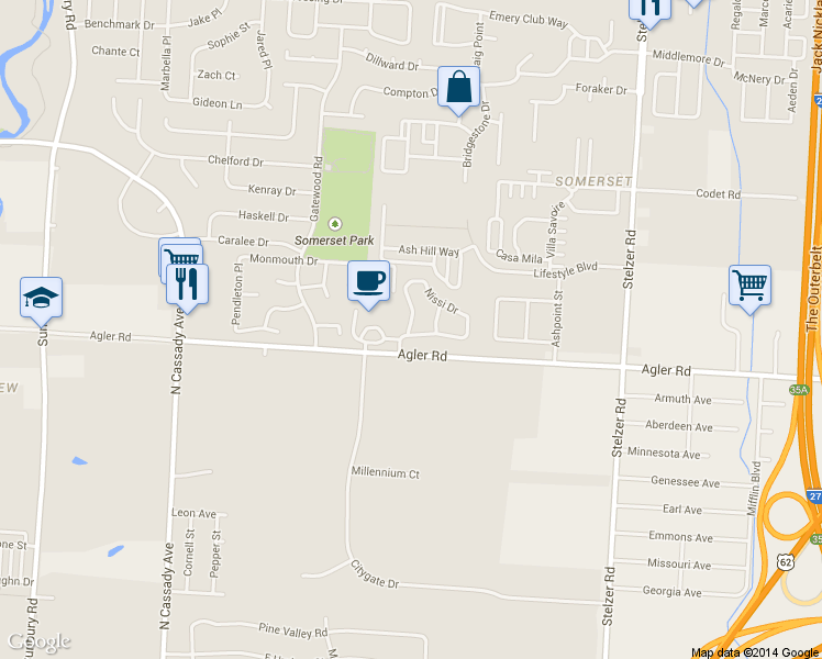 map of restaurants, bars, coffee shops, grocery stores, and more near 2421 Adonai Boulevard in Columbus
