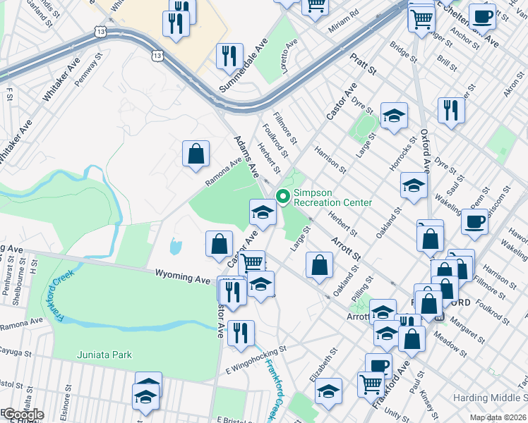 map of restaurants, bars, coffee shops, grocery stores, and more near in Philadelphia