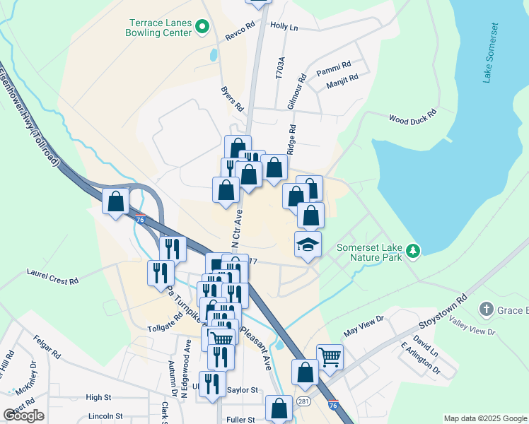 map of restaurants, bars, coffee shops, grocery stores, and more near 800 Georgian Place Drive in Somerset