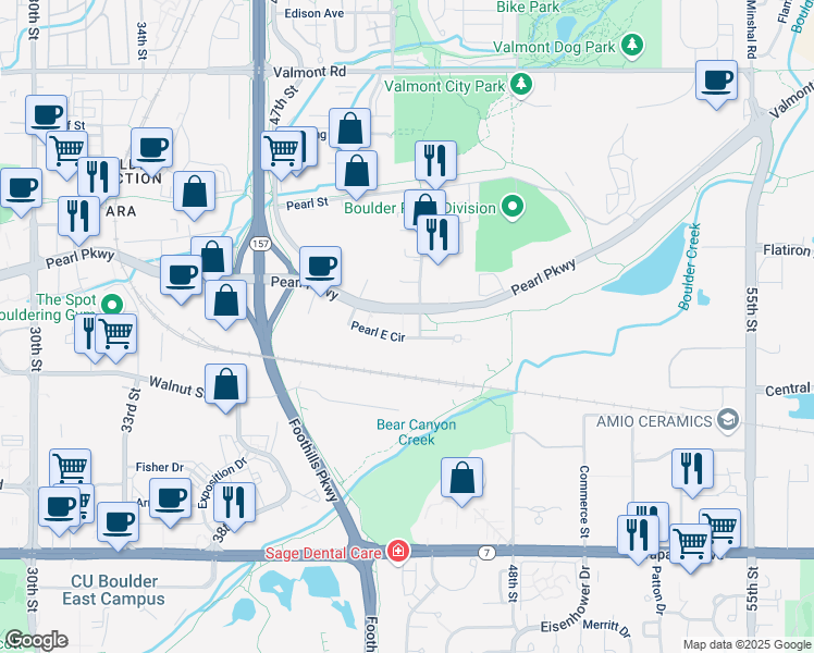 map of restaurants, bars, coffee shops, grocery stores, and more near 4909 Pearl E Cir in Boulder