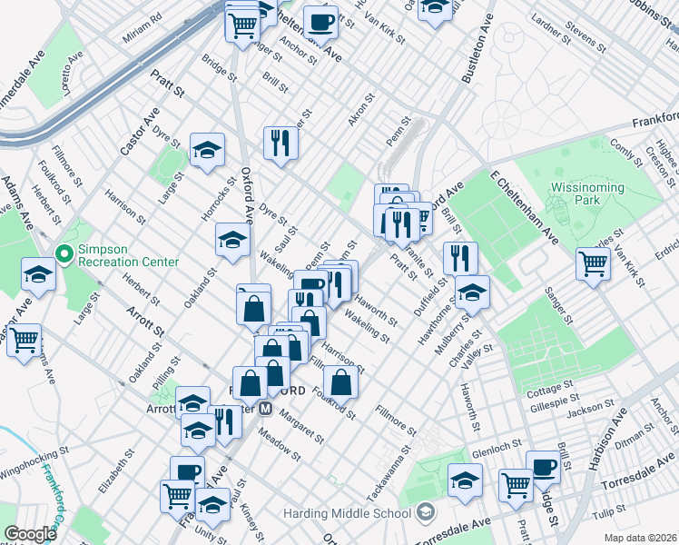 map of restaurants, bars, coffee shops, grocery stores, and more near 5024 Griscom Street in Philadelphia