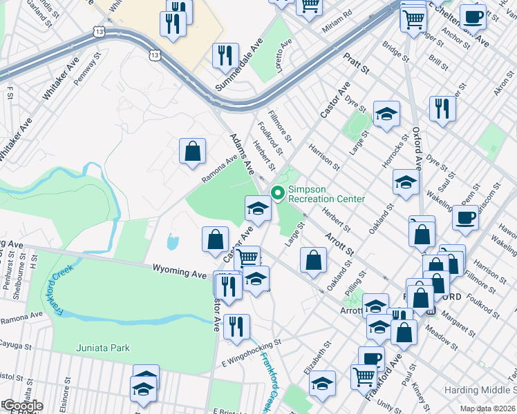 map of restaurants, bars, coffee shops, grocery stores, and more near in Philadelphia