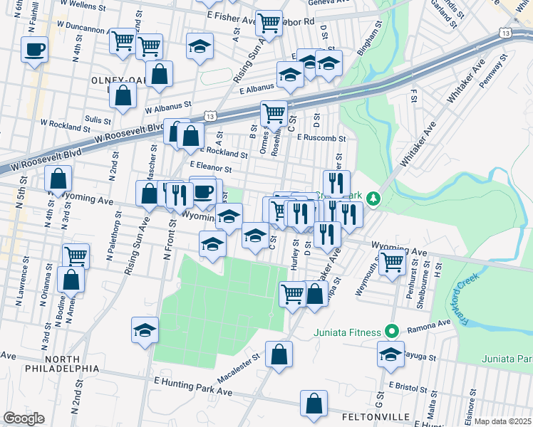 map of restaurants, bars, coffee shops, grocery stores, and more near in Philadelphia