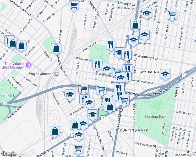 map of restaurants, bars, coffee shops, grocery stores, and more near 4434 North Chadwick Street in Philadelphia