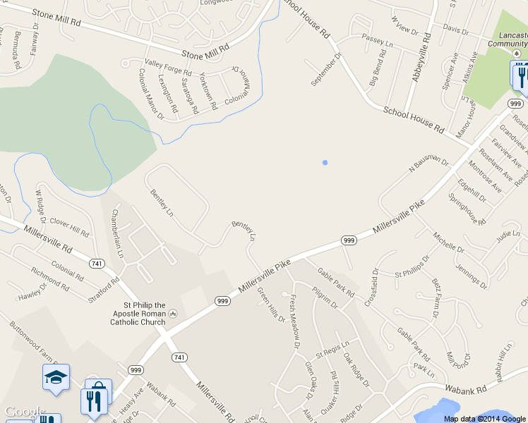 map of restaurants, bars, coffee shops, grocery stores, and more near 1921 Millersville Pike in Lancaster