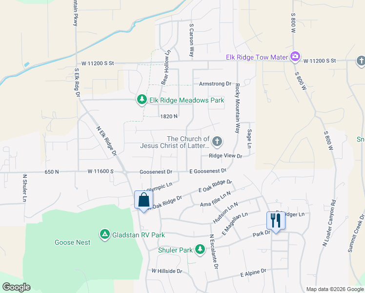 map of restaurants, bars, coffee shops, grocery stores, and more near 829 North Christley Lane in Elk Ridge