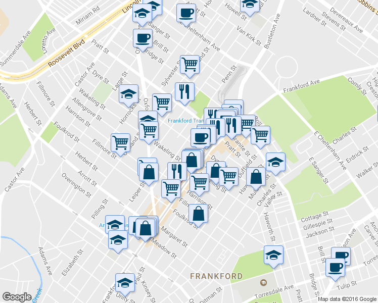map of restaurants, bars, coffee shops, grocery stores, and more near 5024 Griscom Street in Philadelphia