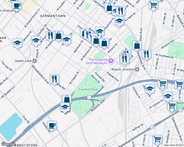 map of restaurants, bars, coffee shops, grocery stores, and more near 4657 Morris Street in Philadelphia