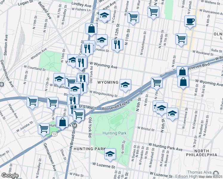 map of restaurants, bars, coffee shops, grocery stores, and more near 4522 North Marvine Street in Philadelphia