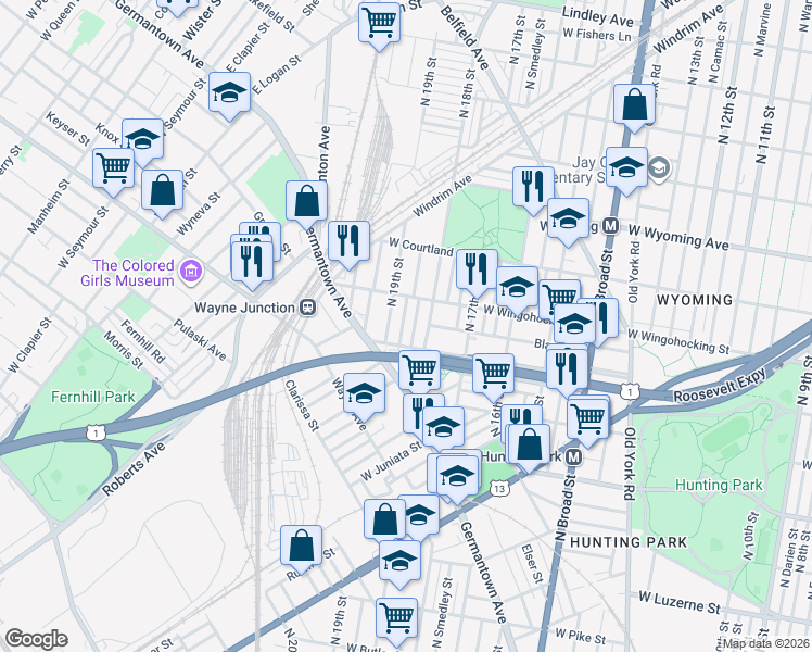map of restaurants, bars, coffee shops, grocery stores, and more near 4427 North Gratz Street in Philadelphia