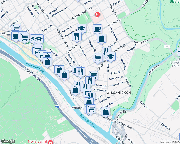 map of restaurants, bars, coffee shops, grocery stores, and more near 325 Salaignac Street in Philadelphia