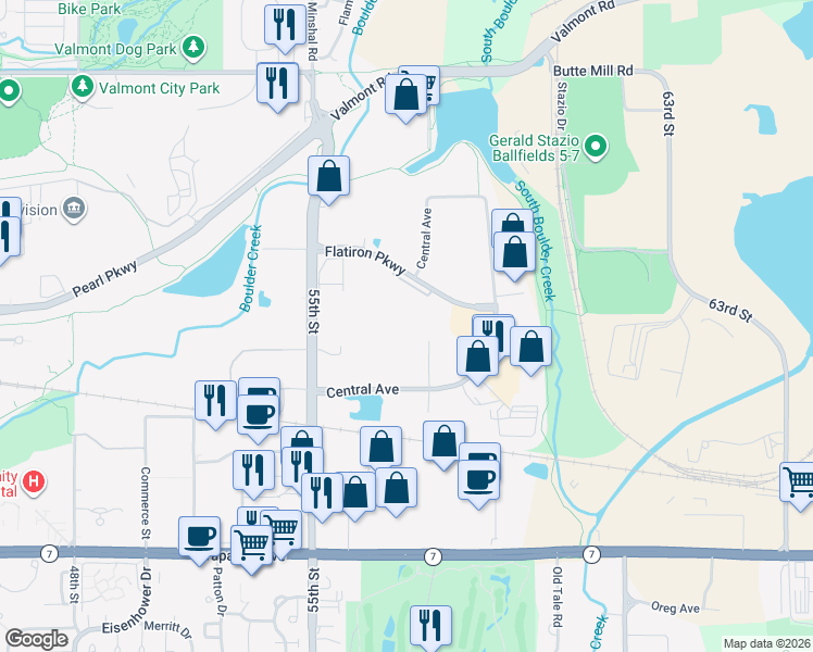 map of restaurants, bars, coffee shops, grocery stores, and more near 1995 North 57th Court in Boulder