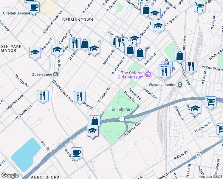 map of restaurants, bars, coffee shops, grocery stores, and more near 4826 McKean Avenue in Philadelphia